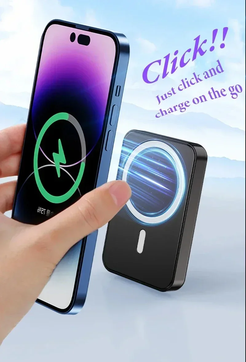 2025 New 50000mAh Macsafe Power Bank Wireless Magnetic 22.5W Super Fast Charging Folding Stand Portable External Battery
